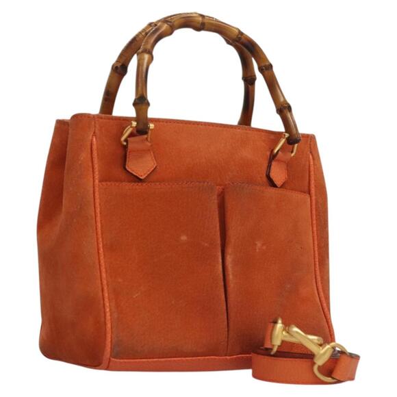 GUCCI Bamboo Hand Bag Suede Orange Gold 000 123 000 123 - Picture 1 of 16